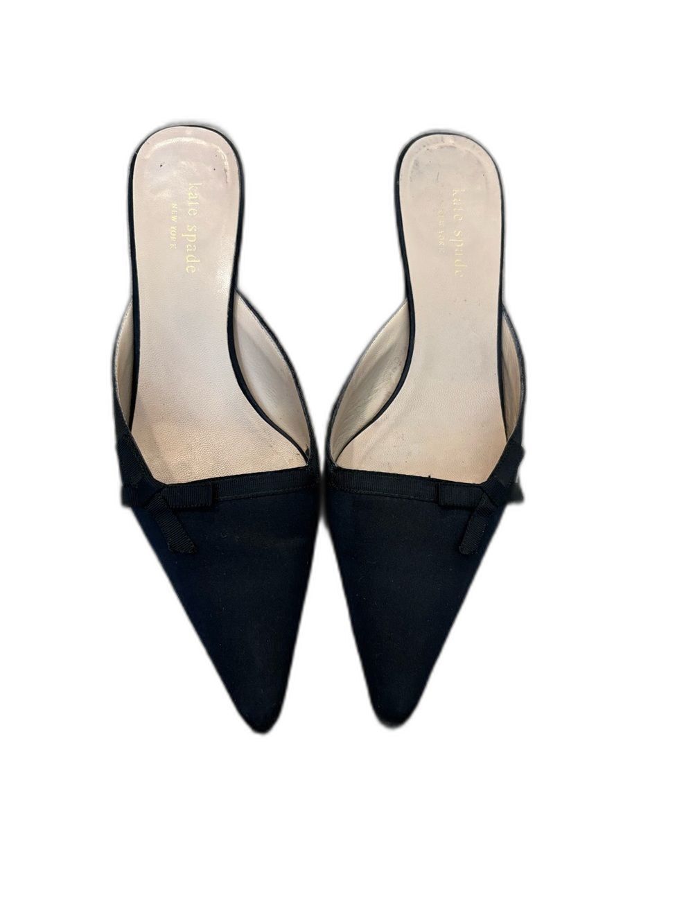Vintage Kate Spade Black Pointed Bow Slip On Mules Heels Size 6.5
